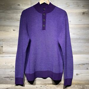 Untuckit Men's M Sorensen Purple Merino Wool Sweater Mock Neck 1/4 Button VGUC